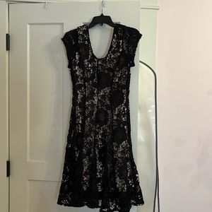 Midi knee length black and nude floral dress